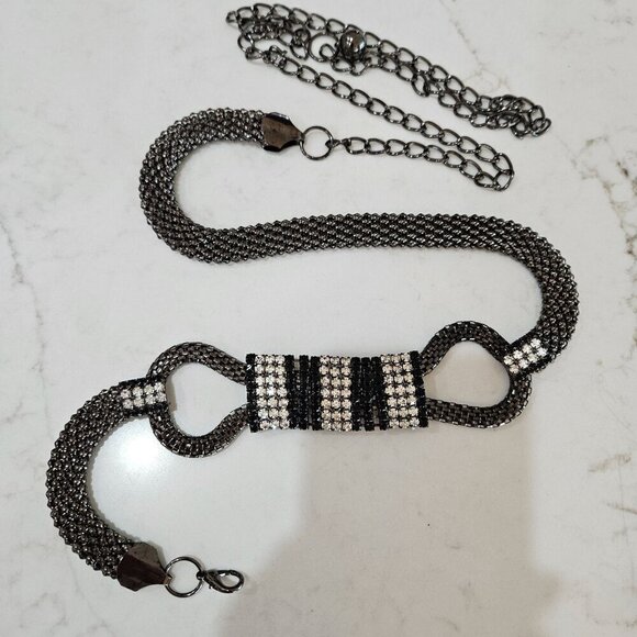 Luxury Dressy OS Black & Silver Crystal Rhinestone Beaded Chain Rope Belt - Picture 5 of 11